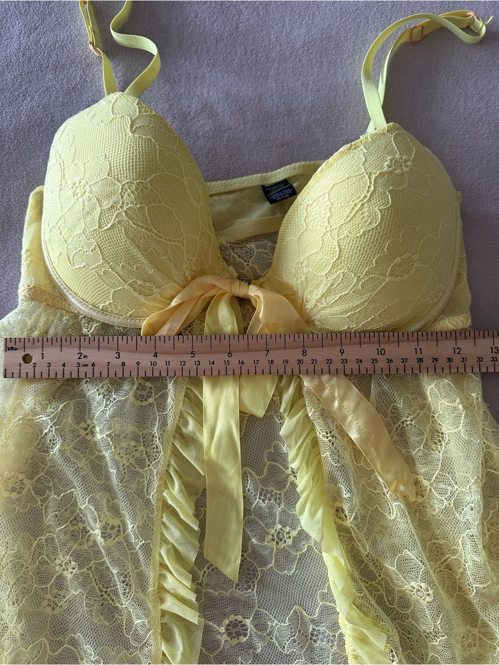 La Senza Yellow Lace Babydoll Chemise with Ribbon Tie Y2K Ethereal Fairycore - Picture 8 of 9